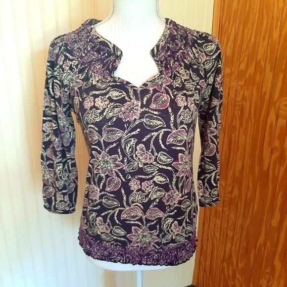 Lucky Brand Tops - Lucky Brand 3/4 Sleeve Peasant Festival Boho Blouse Floral Print